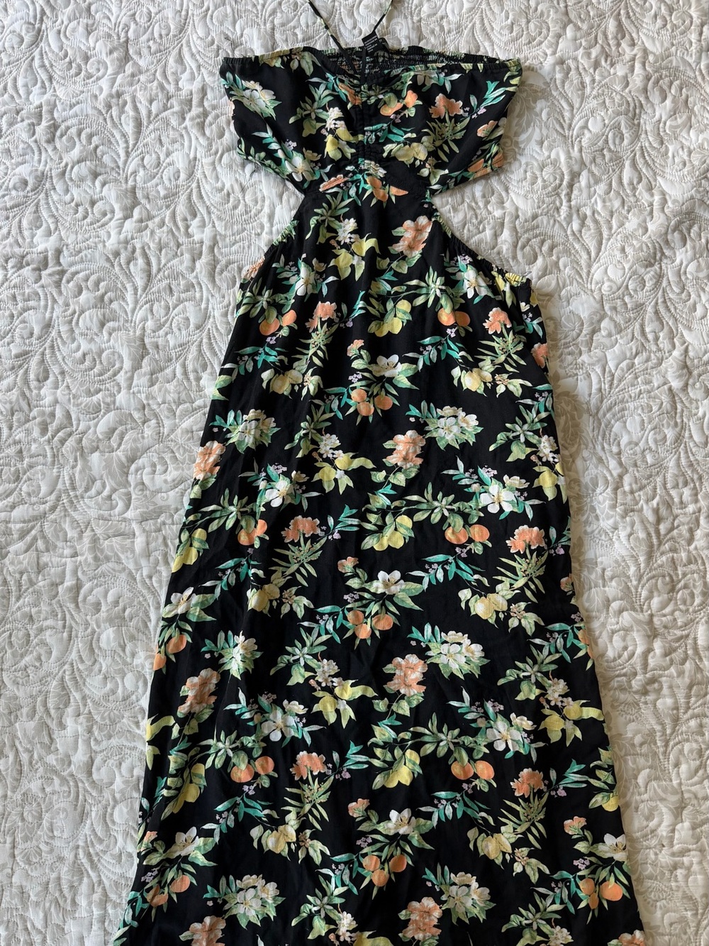 Forever 21 Black Floral Strapless Maxi Dress